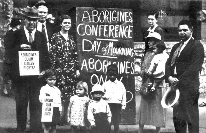 A“Day of Mourning” held in the early part of last century. Leaflets warned that: “aborigines and persons of Aboriginal blood only are invited to attend.” 