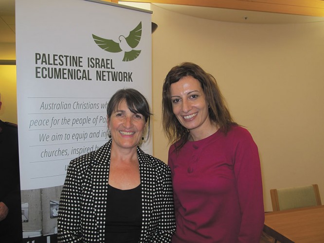 Co-convenor of the Parliamentary Friends of Palestine, Maria Vamvakinou with speaker Arda Arghazharian
