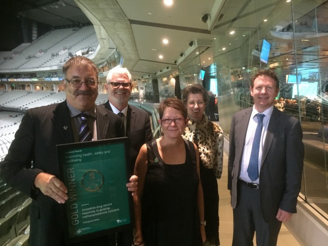 ReGen representatives with the award (L-R): CEO Laurence Alvis, Programs Director Trevor King, Clinical Services Director Donna Ribton-Turner, Adult Residential Withdrawal Manager Rose McCrohan & Board Chair Sandy Ross.