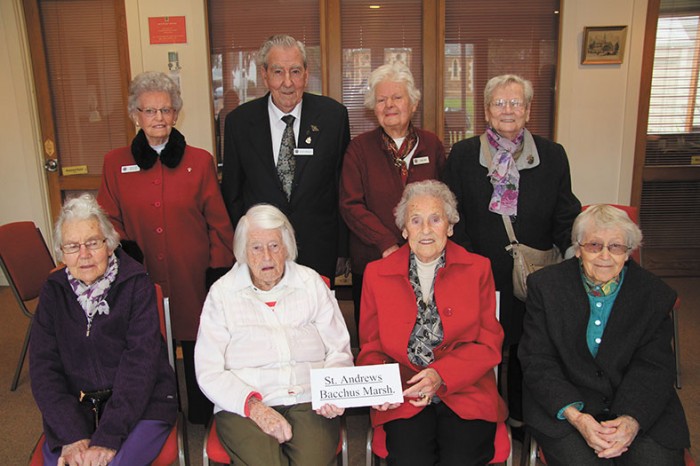 Back row Bertha Missen (91), Alex Wallis (90 in October), Joan Carr (91) and Jean Lindsay (90). Front row May Porter (90), Gwen Riddett (97), Eileen Taverner (100) and Coral Whimpey (91). 