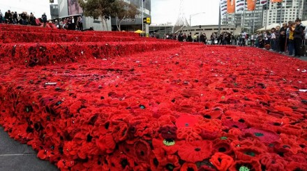Federation Square transformed into a sea of poppies earlier this year to commemorate Anzac Day.