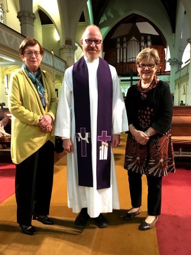 Margaret Grinton, Alistair Macrae and Jan Harris at Wesley Church